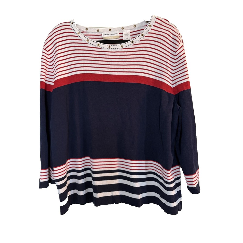 Alfred Dunner Red/White/Blue Sweater Women's Size 1X Coastal Patriotic Grandma